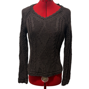 Reitmans Dark Brown V-Neck Cable Knit Sweater MM181